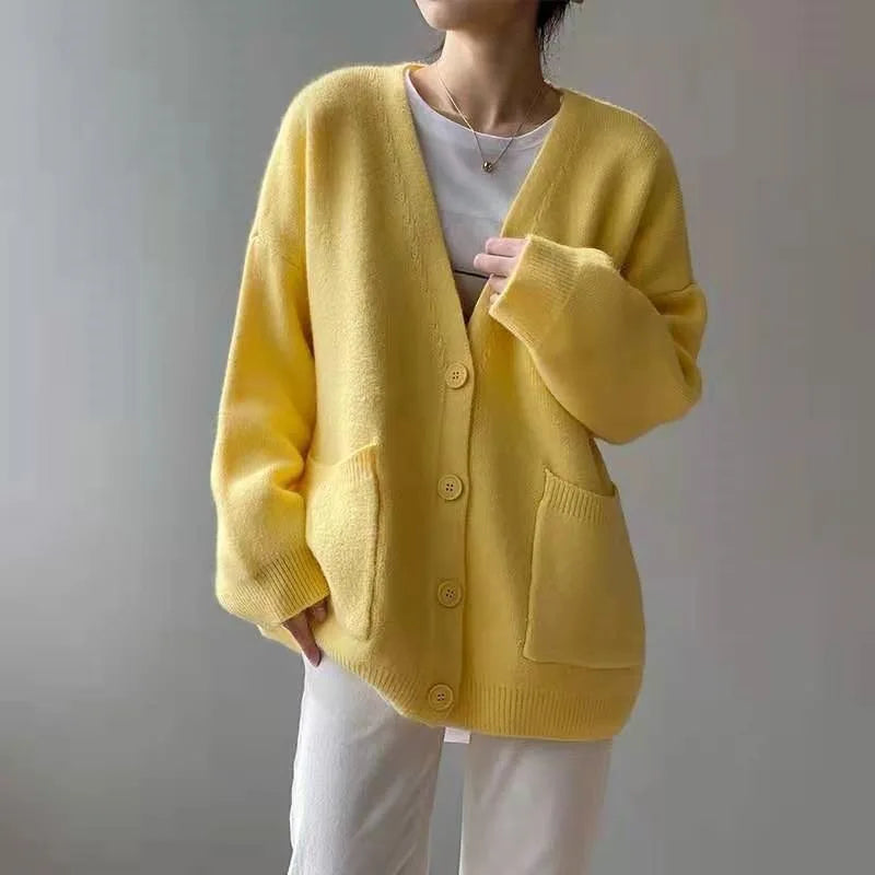 Yellow Single Breasted Cardigan Sweater
