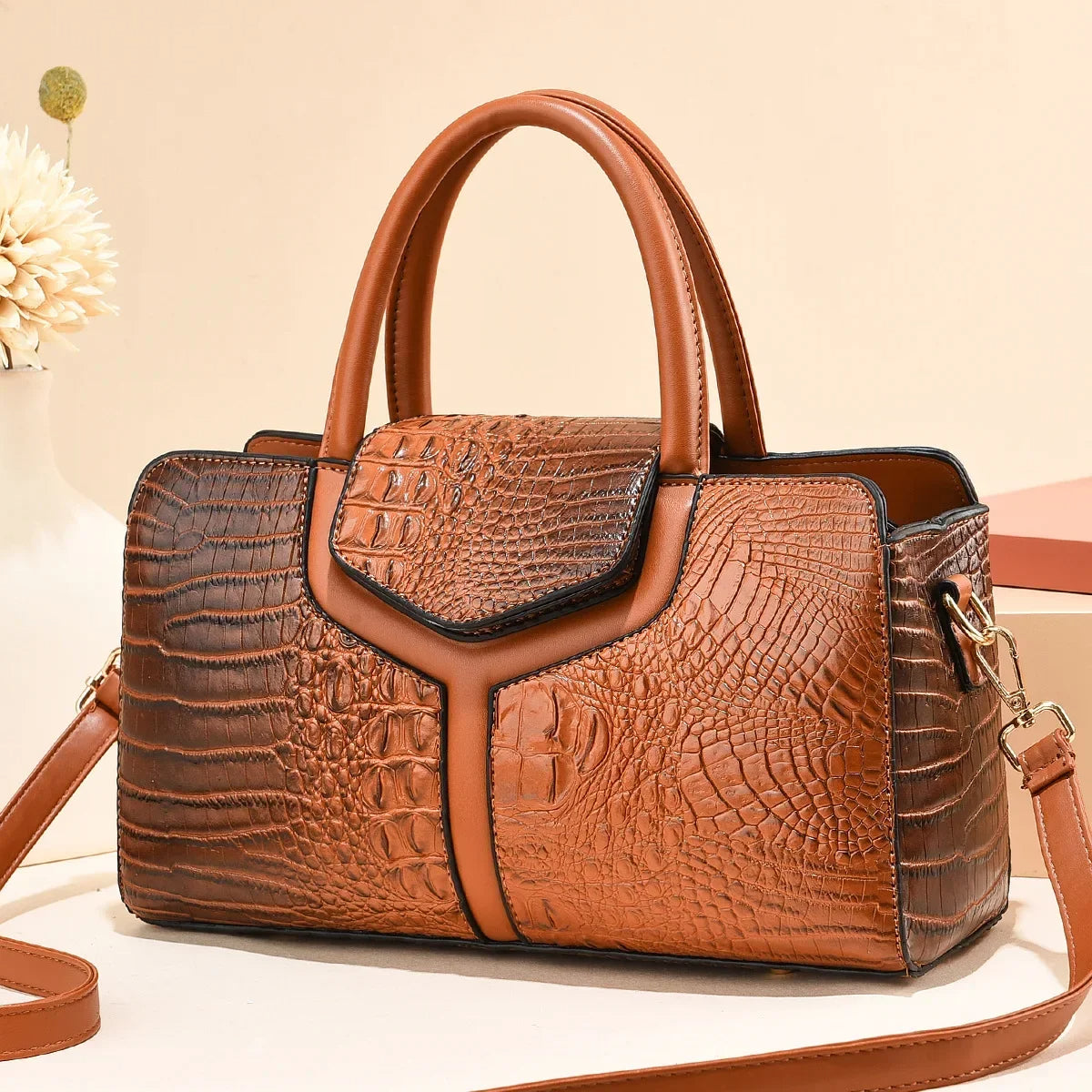 Summer Vintage Alligator Top-Handle Bag – Large Capacity Women's Fashion Shoulder & Crossbody Bag