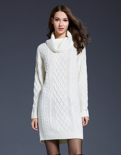 Plus Size Winter Sweater Dress – Casual Knitted Long Sleeve Knee-Length Loose Fit 4XL Oversized Women’s Dress