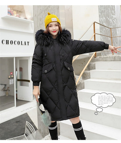 Women's Fur Hooded Slim Long Parka