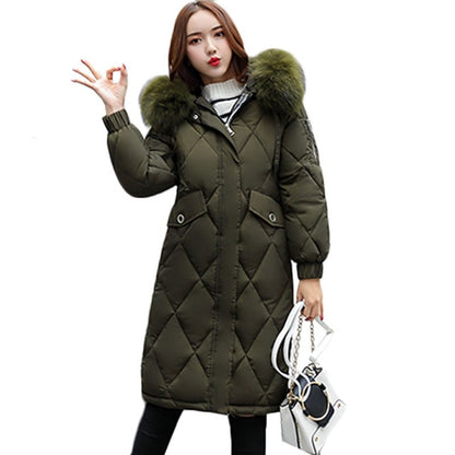 Women's Fur Hooded Slim Long Parka