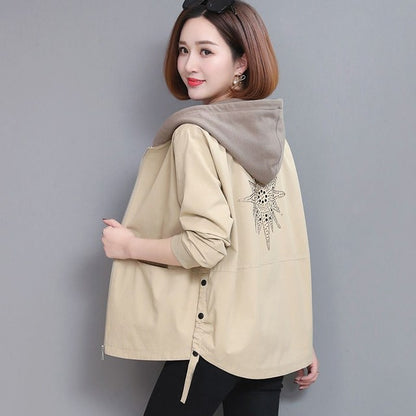 New Autumn Style Women's Hooded Windbreaker Zipper Jackets