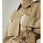Cotton Khaki Long Turn Down Collar Belted Women Trench Coat