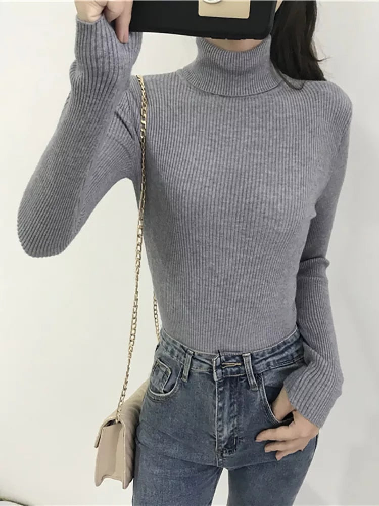 Womens Turtleneck Slim Soft Knit Sweater