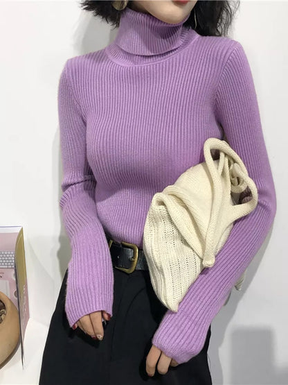 Womens Turtleneck Slim Soft Knit Sweater