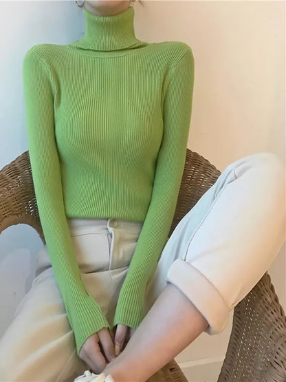 Womens Turtleneck Slim Soft Knit Sweater