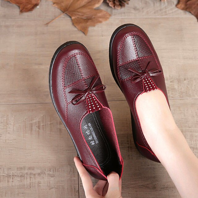 Womens Spring Autumn Classic Casual Leather Flat Shoes
