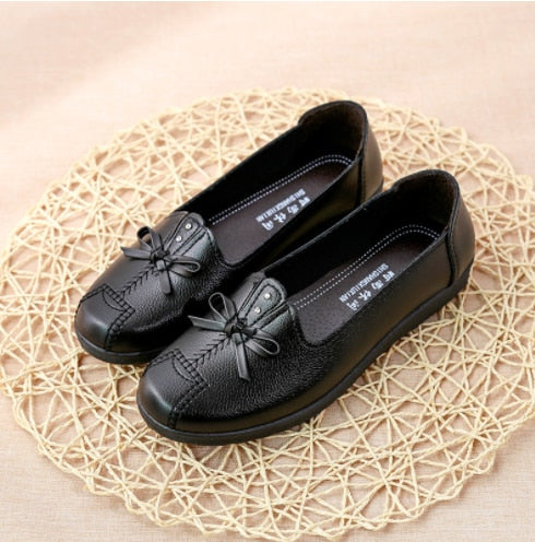Womens Spring Autumn Classic Casual Leather Flat Shoes