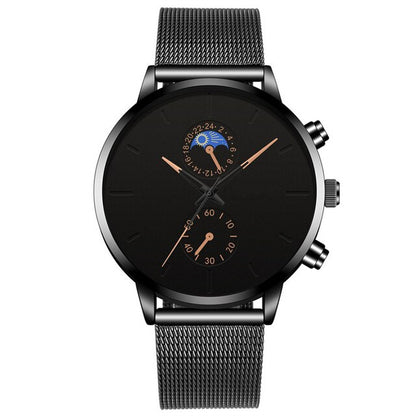 Black Fashion Dark Style Stainless Steel Quartz Casual Watches