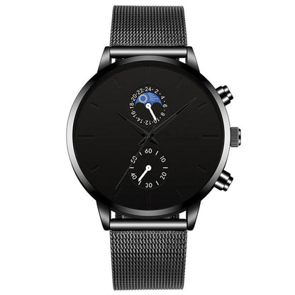 Black Fashion Dark Style Stainless Steel Quartz Casual Watches