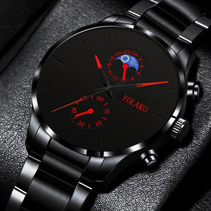 Black Fashion Dark Style Stainless Steel Quartz Casual Watches