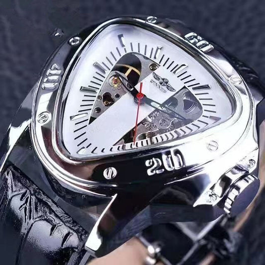 Mens Triangle Case Mechanical Luxury Leather Band Watches
