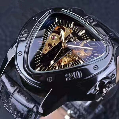 Men's Triangle Case Mechanical Luxury Leather Band Watches