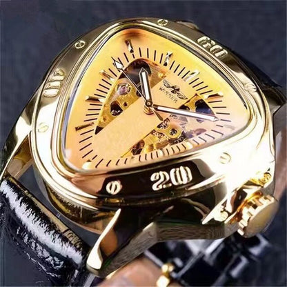 Men's Triangle Case Mechanical Luxury Leather Band Watches