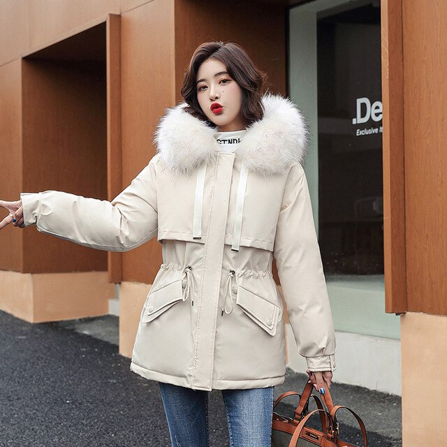 Fresh Warm Thick Artificial Fur Collar Women Winter Coats
