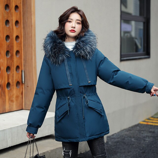 Fresh Warm Thick Artificial Fur Collar Women Winter Coats