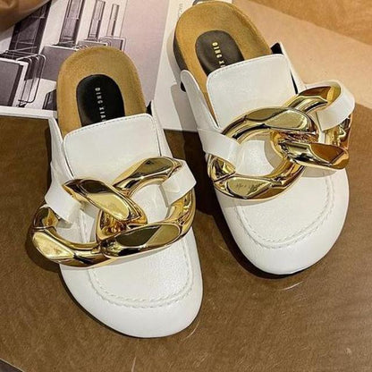 Womens Gold Chain Up Casual Summer Slippers