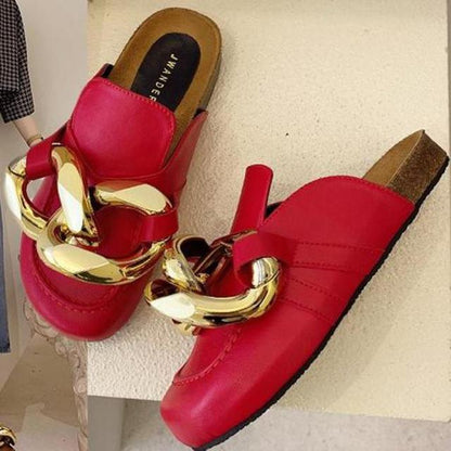 Womens Gold Chain Up Casual Summer Slippers