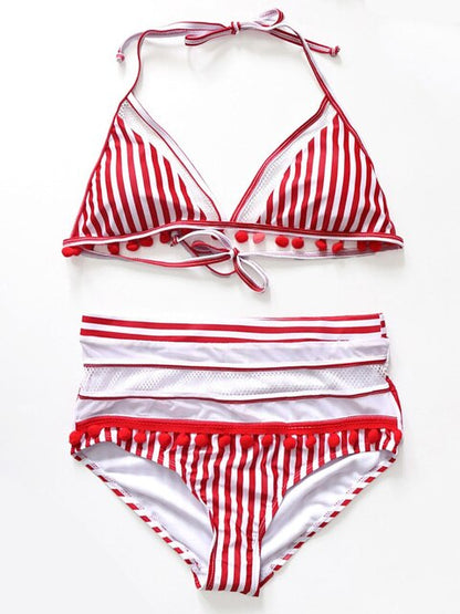 Sexy Halter Retro Mesh Out String High Waist Bikini