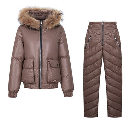 Women Cotton Padded Down Fur Hooded Edge Warm Parka