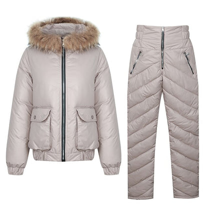 Women Cotton Padded Down Fur Hooded Edge Warm Parka