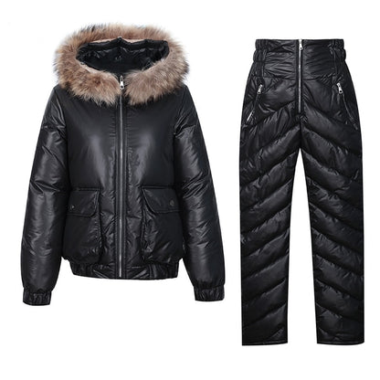 Women Cotton Padded Down Fur Hooded Edge Warm Parka