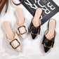 Metal Square Decor Faux Leather Summer Slipper For Women