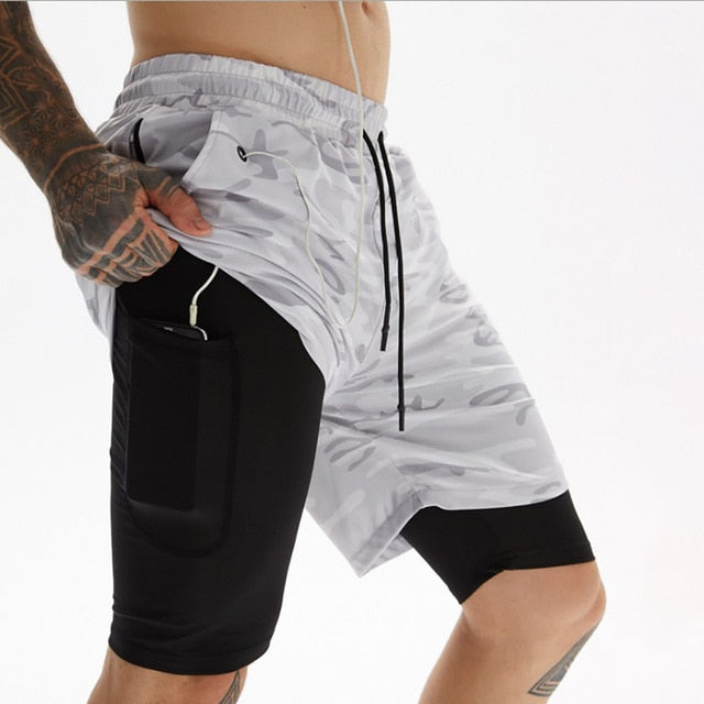 2 in 1 Mens Training Gym Fitness Sport Style Shorts