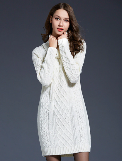 Plus Size Winter Sweater Dress – Casual Knitted Long Sleeve Knee-Length Loose Fit 4XL Oversized Women’s Dress