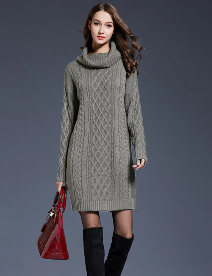 Plus Size Winter Sweater Dress – Casual Knitted Long Sleeve Knee-Length Loose Fit 4XL Oversized Women’s Dress