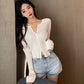 Buttoned Neck Slim Thin Women Sweaters For Spring Autumn