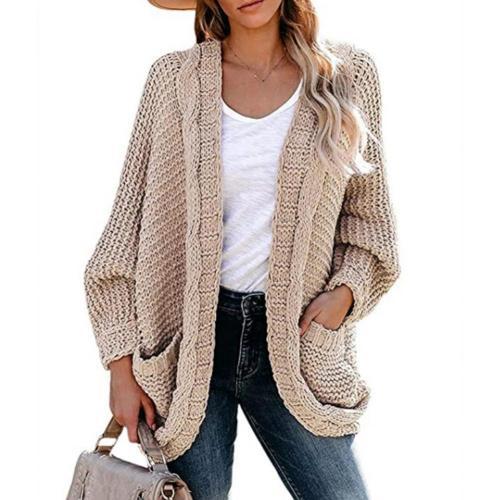 Vintage Side Pockets Batwing Sleeve Women's Knitted Cardigan