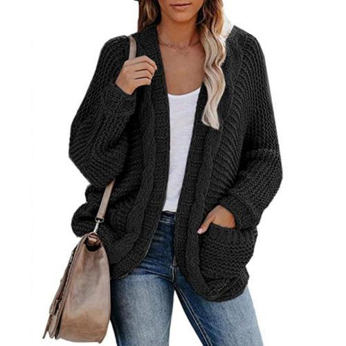 Vintage Side Pockets Batwing Sleeve Women's Knitted Cardigan