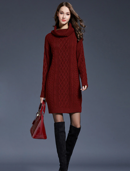 Plus Size Winter Sweater Dress – Casual Knitted Long Sleeve Knee-Length Loose Fit 4XL Oversized Women’s Dress