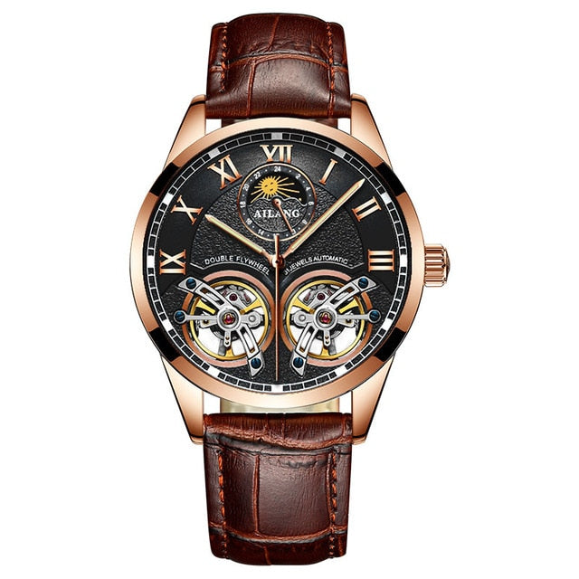 Original Design Double Flywheel Mechanical Leather Watches