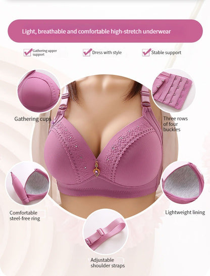 Ergonomic Plus Size Full Cup Bra – Side Gathering, Anti-Sagging, Push-Up, No Underwire for Flattering Support