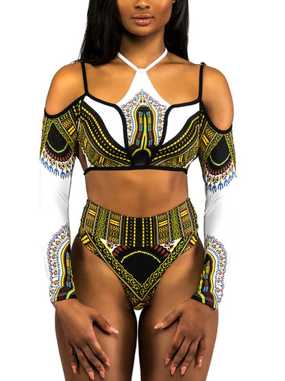 Womens Long Sleeve Creative Sexy African Style Bathing Suit Bikini