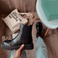 Women Cow Leather Round Toe Thick Sole Ankle Chelsea Boots