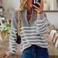 Women's Zipper V-Neck Striped Pattern Autumn Winter Sweater