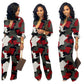 Womens Camouflage Long Sleeve Wide Leg Autumn Jumpsuit Rompers