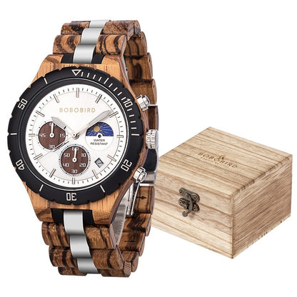 Luxury Wood Military Style Quartz Men Watches