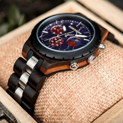 Luxury Wood Military Style Quartz Men Watches