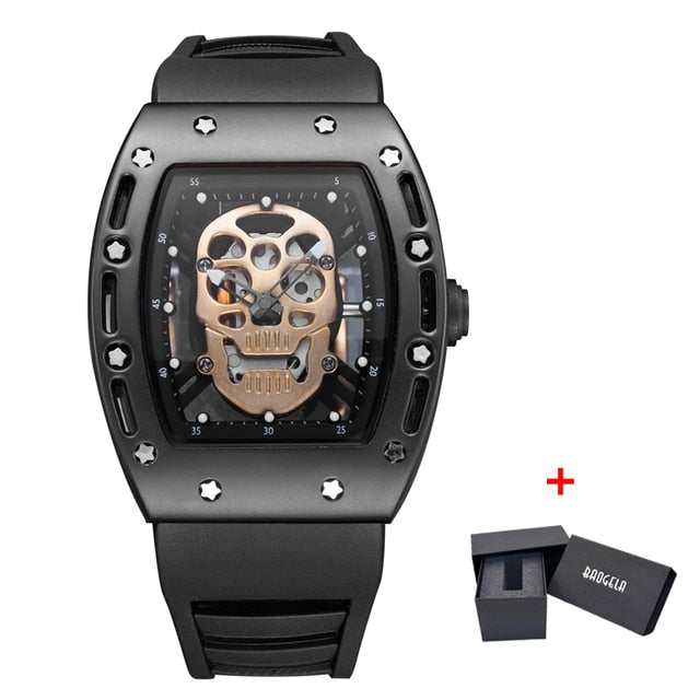 Mens Skull Dial Silicone Waterproof Analog Watches