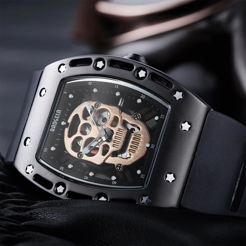 Mens Skull Dial Silicone Waterproof Analog Watches
