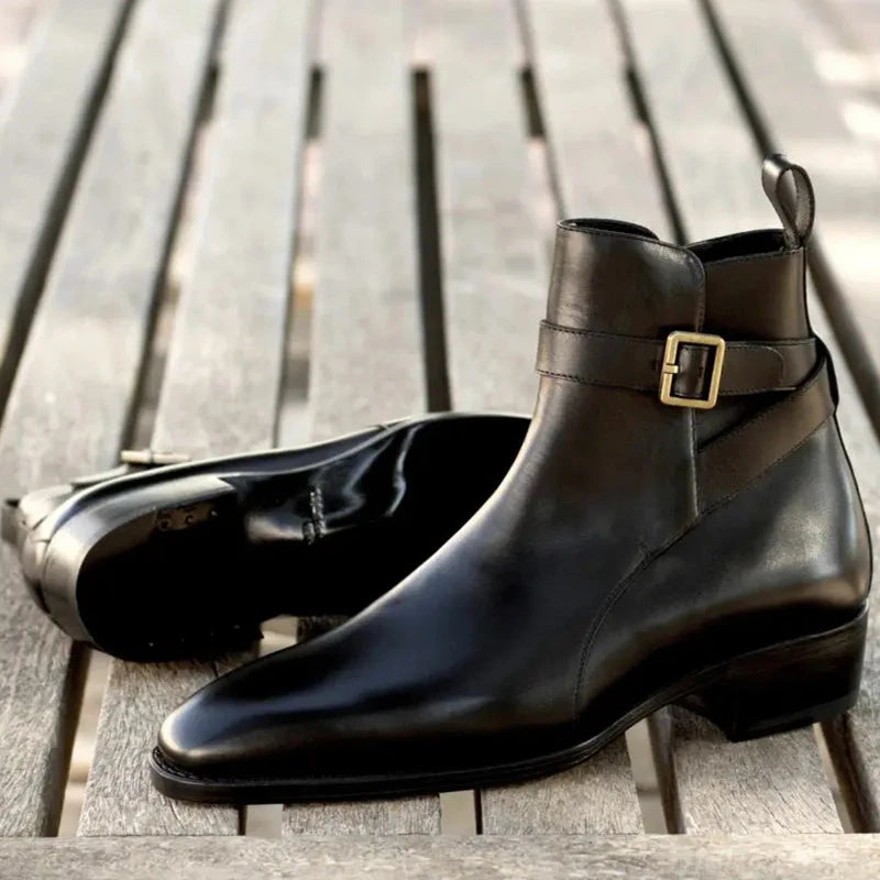 British Style Buckle PU Black Men Martin Boots