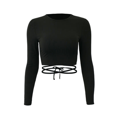 Black Long Sleeve Crisscross Down Casual Crops