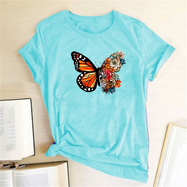 Womens Summer Color Butterfly Graphic Style T-Shirts