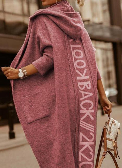 Cardigans Knit Sweater for Women, Spring Autumn Winter Letter Maxi Loose Soft Coat, Jacquard Y2K E-girl Long Knitted Jacket