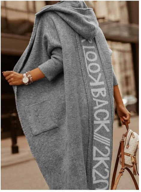 Cardigans Knit Sweater for Women, Spring Autumn Winter Letter Maxi Loose Soft Coat, Jacquard Y2K E-girl Long Knitted Jacket