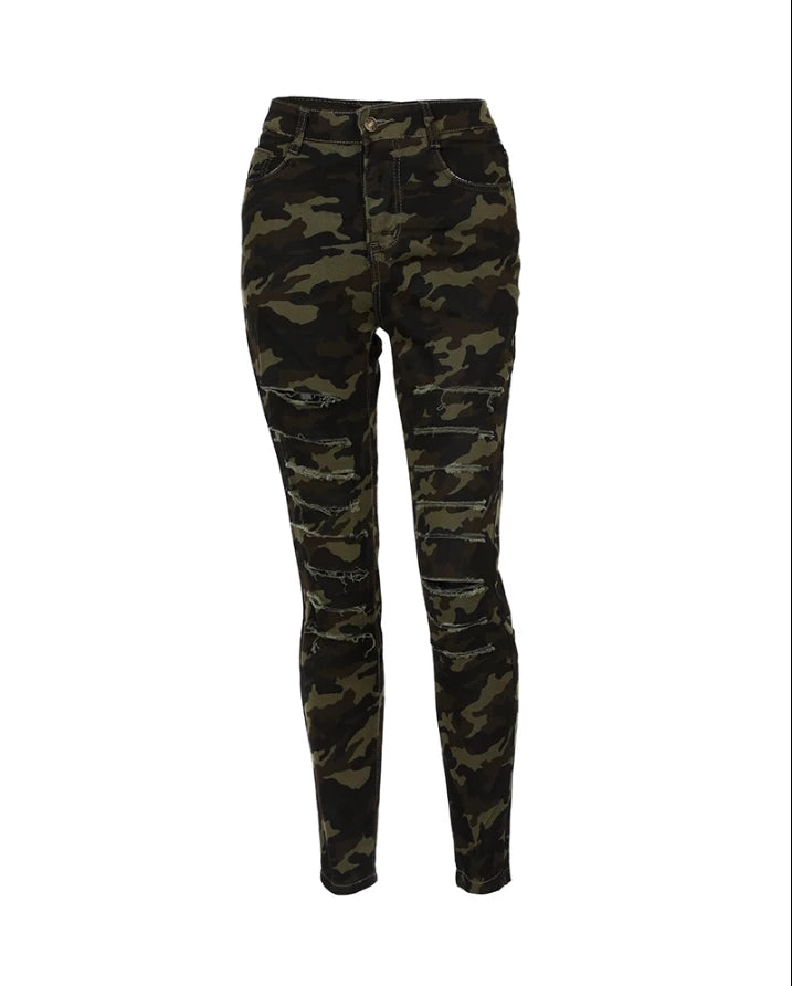 New Ripped Skinny Fit Sport Camouflage Women Pants
